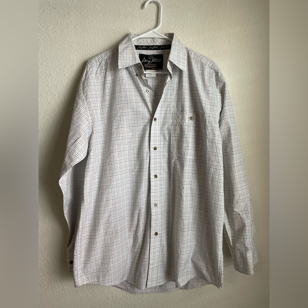Wrangler George Strait Men's White multicolor Checkered Button Down Shirt size M